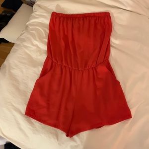 Red strapless romper